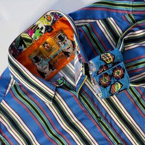 Robert Graham XL Men's Long Sleeve Button Front Shirt Stripes Contrast Trim
